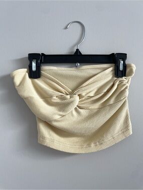 Twist Front Ribbed Tube Top - Pale Yellow